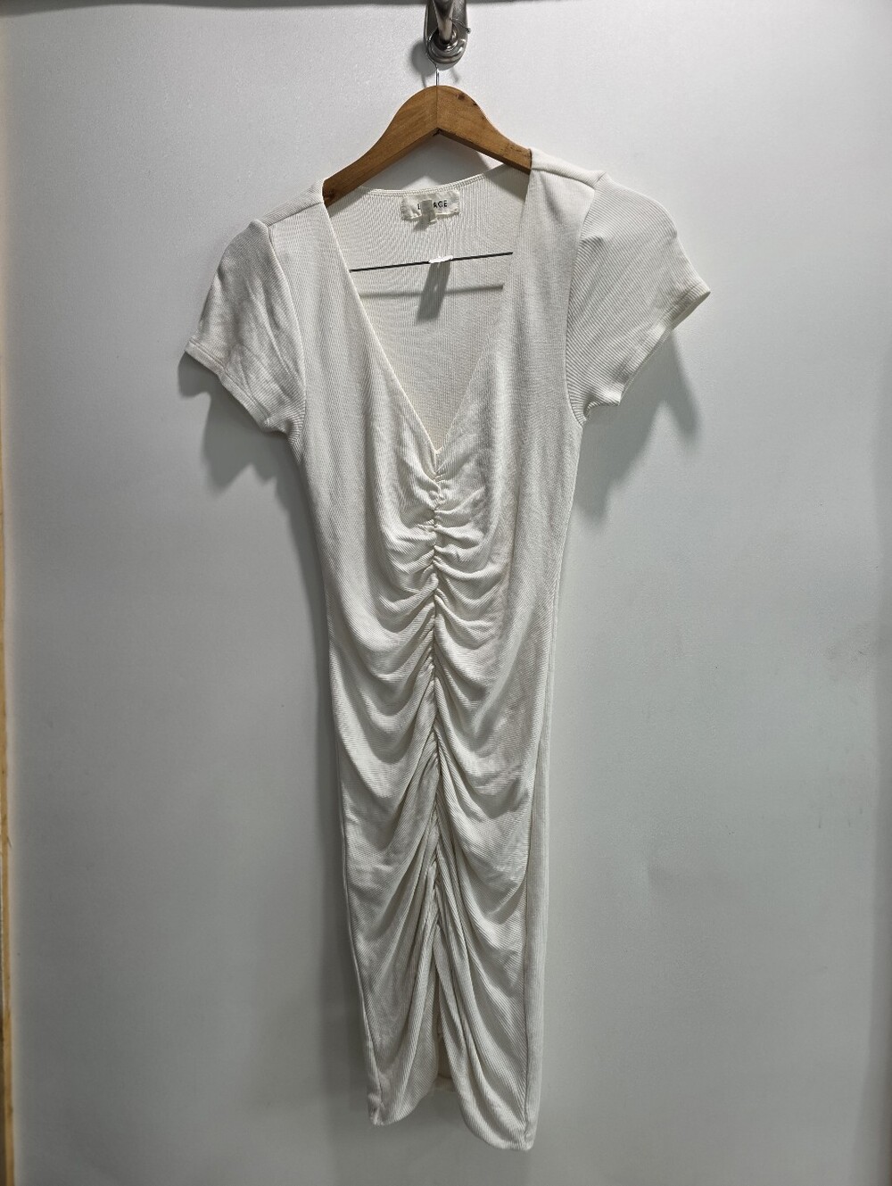 l*space White Ruched V-Neck Midi Dress